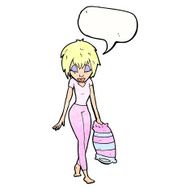 cartoon woman going to bed with speech bubble N11