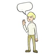 cartoon waving man with speech bubble N42