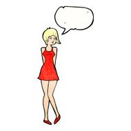 cartoon pretty woman in dress with speech bubble N52