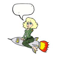 cartoon army pin up girl riding missile with speech bubble N10