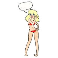 cartoon pretty woman in bikini with speech bubble N10
