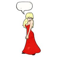 cartoon pretty woman in dress with speech bubble N53