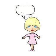 cartoon woman in dress with speech bubble N43