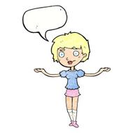 cartoon woman spreading arms with speech bubble N11