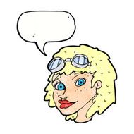 cartoon happy woman wearing aviator goggles with speech bubble N10