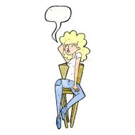 cartoon woman posing on chair with speech bubble N21