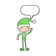 cartoon waving christmas elf with speech bubble N9