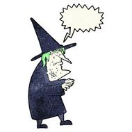 cartoon ugly old witch with speech bubble N11