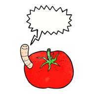 cartoon tomato with worm speech bubble N5
