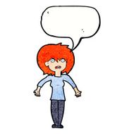cartoon woman shrugging shoulders with speech bubble N537