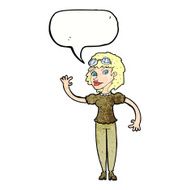 cartoon pilot woman waving with speech bubble N10