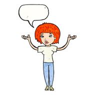 cartoon woman shrugging shoulders with speech bubble N540