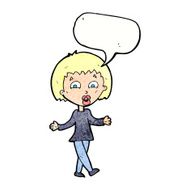 cartoon woman shrugging shoulders with speech bubble N541