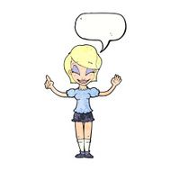 cartoon pretty girl with idea speech bubble N32