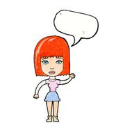 cartoon waving woman with speech bubble N162