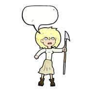 cartoon woman with harpoon speech bubble N11