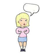 cartoon woman making excuses with speech bubble N21