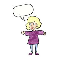 cartoon nervous woman with speech bubble N32