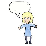cartoon nervous woman with speech bubble N33
