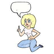 cartoon sitting woman with idea speech bubble N11