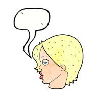 cartoon woman raising eyebrow with speech bubble N21