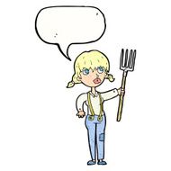cartoon farmer girl with speech bubble N11