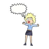 cartoon frightened woman with speech bubble N33