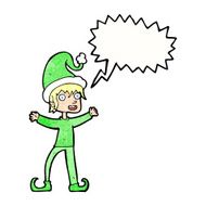 cartoon excited christmas elf with speech bubble N11