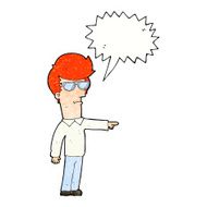 cartoon man in glasses pointing with speech bubble N11