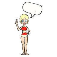 cartoon woman in striped swimsuit with speech bubble N11