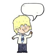 cartoon school boy with idea speech bubble N31