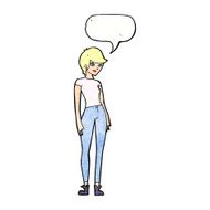 cartoon modern attractive woman with speech bubble N10