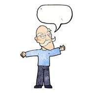 cartoon old man spreading arms wide with speech bubble N11