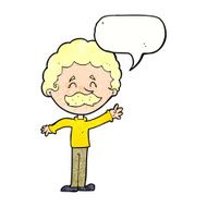 cartoon man with mustache waving speech bubble N32