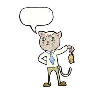cartoon business cat with dead mouse speech bubble N10