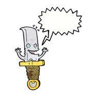 crazy cartoon knife character with speech bubble N11