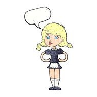 cartoon happy waitress woman with speech bubble N11