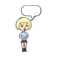 cartoon suspicious girl with speech bubble N10