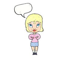 cartoon woman gesturing at self with speech bubble N32