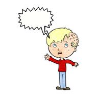 cartoon boy with growth on head speech bubble N43