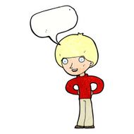 cartoon happy boy with hands on hips speech bubble N7