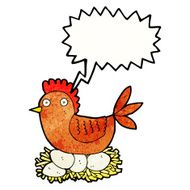 cartoon hen on eggs with speech bubble N9