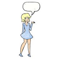 cartoon pretty woman in dress with speech bubble N54