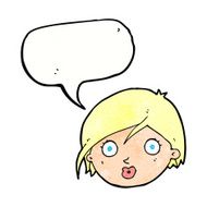 cartoon surprised female face with speech bubble N71