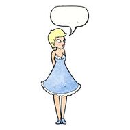cartoon pretty woman in dress with speech bubble N55