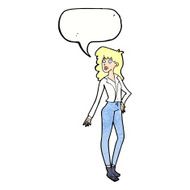 cartoon pretty woman with speech bubble N305
