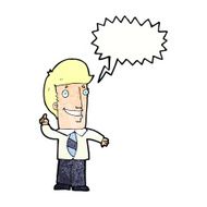 cartoon office man with idea speech bubble N9