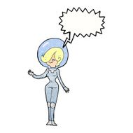 cartoon space woman with speech bubble N33
