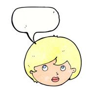 cartoon female face looking upwards with speech bubble N11