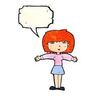 cartoon woman shrugging shoulders with speech bubble N545